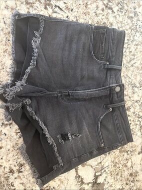 Good American Washed Black Distressed Denim Shorts